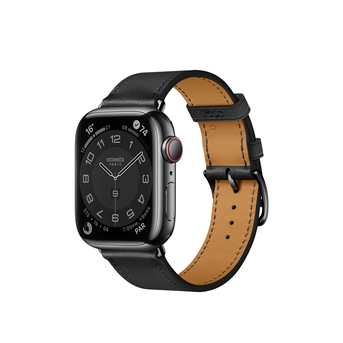 Apple Watch Hermès Series 7 GPS + Cellular, 41mm Space Black Stainless Steel Case with Noir Single Tour